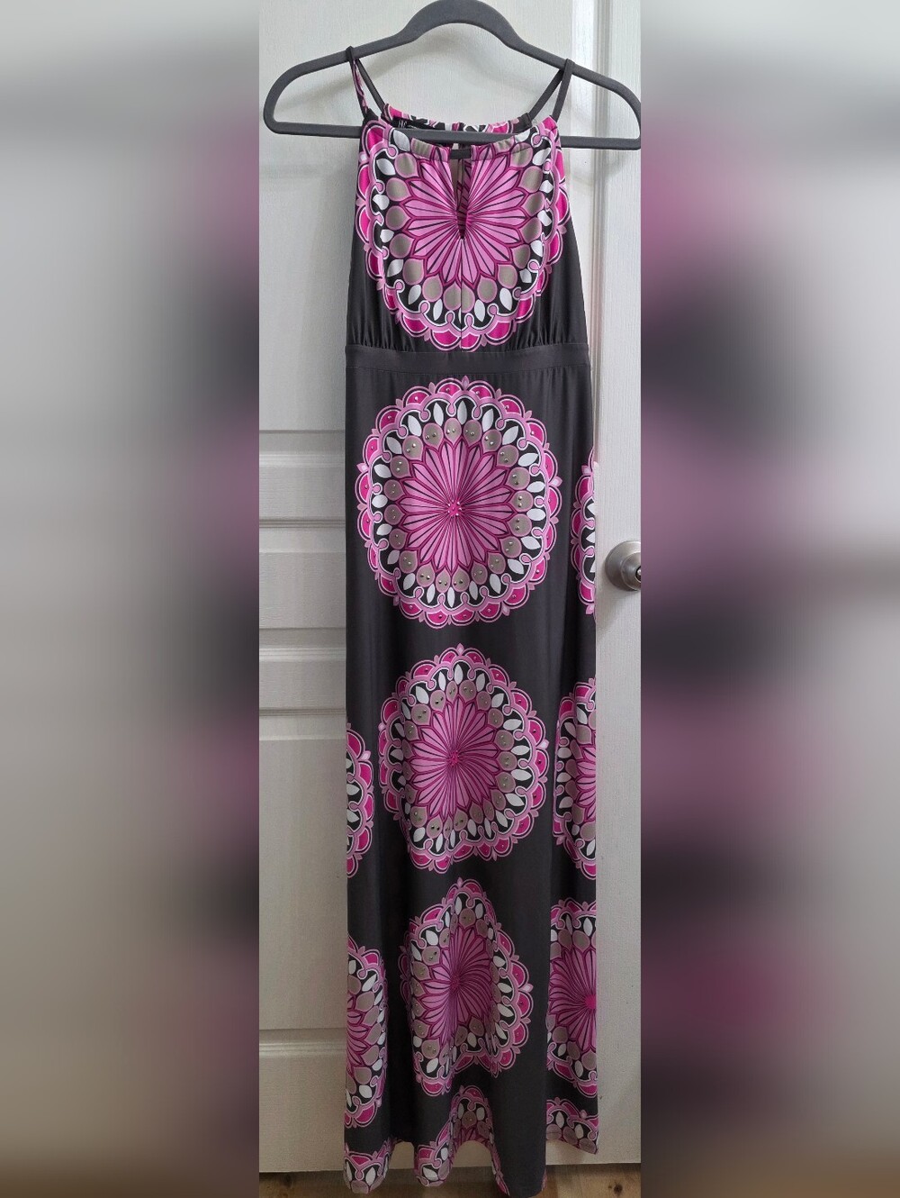INC International Concepts Gray Maxi Skirt with Pink Medallion Print